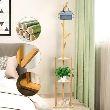 

36x180cm Bamboo Coat Rack Movable Floor Stand 5 Hooks Storage Rack Holder Shelf for Living Room Bedroom Home Furniture