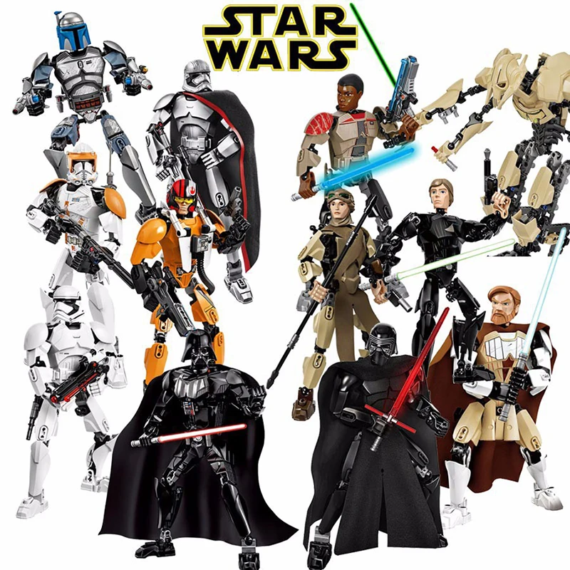 Star wars buildable figura stormtrooper darth vader kylo ren chewbacca bobo jango fett geral grievoou figura de ação do miúdo menino brinquedo