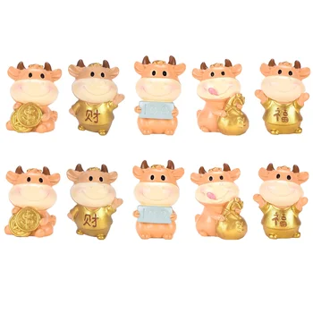 

10pcs Lifelike New Year Creative Lovely Bull Adornment Bull Decoration Bull Statue Desktop Handicraft for Desk Room Plant A50