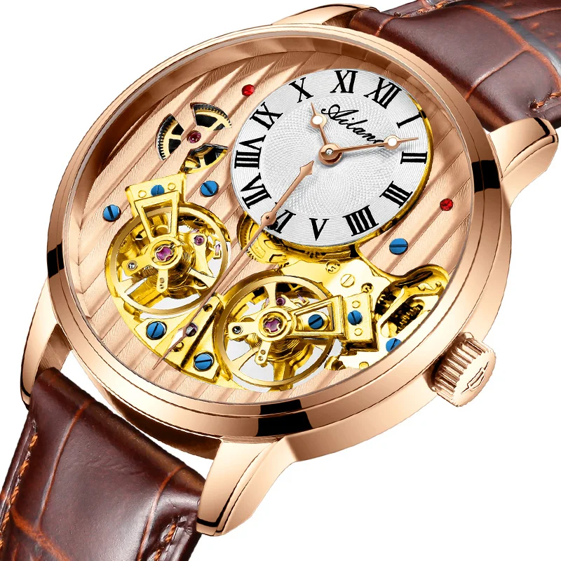 AILANG AAA качественные часы дорогой двойной турбийон швейцарские часы Топ люксовый бренд Мужские автоматические механические часы для мужчин - Цвет: Красный