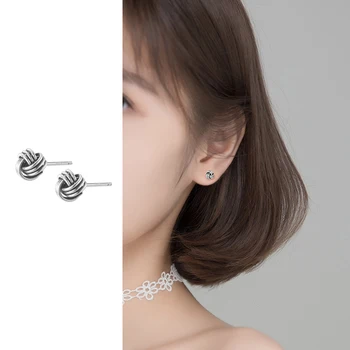 

Mocanie Authentic 925 Sterling Silver Vintage Cute Rope Knot Stud Earring for Women Anti-Allergy Ear Pin Fine Jewelry Brincos