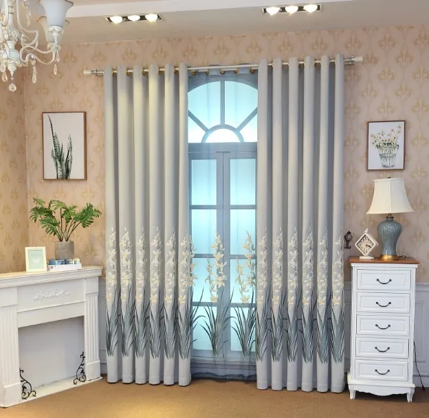 

European Style Embroidery Curtains Luxury Curtains for Living Room and Bedroom Translucidus Shading Rate 41%-85%
