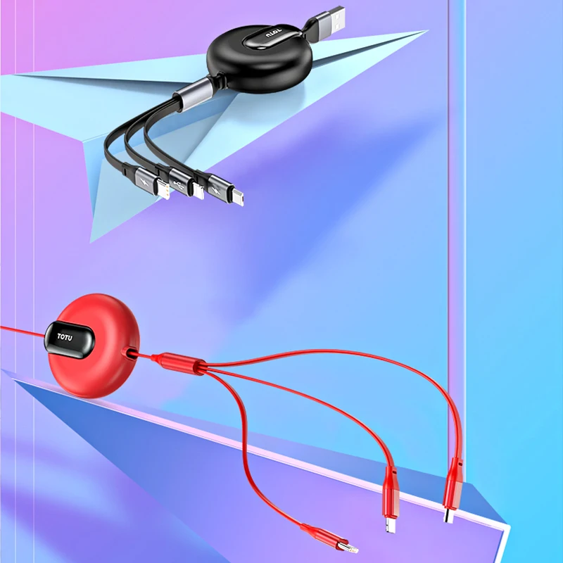 TOTU 3 в 1 Выдвижной Кабель Micro USB Type C для быстрой зарядки iPhone X XS кабель синхронизации