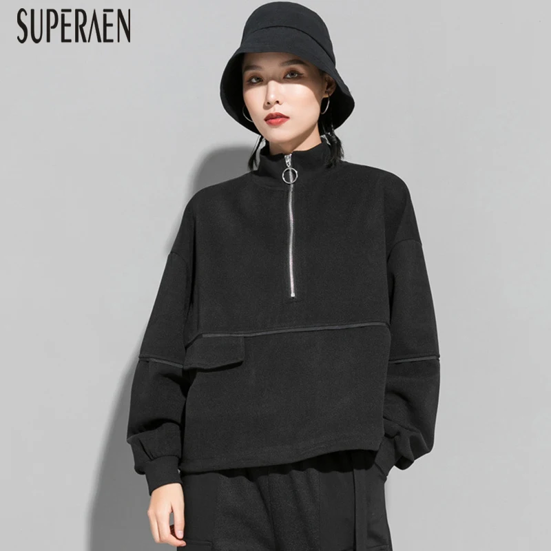 SuperAen, осень и зима, новинка худи, женские свитшоты, хлопковые, повседневные, со стоячим замком, свитшоты, женские топы