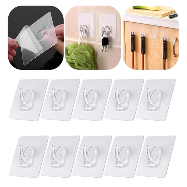 10Pcs Transparent Hangers Self Adhesive Wall Hooks Storage Holders