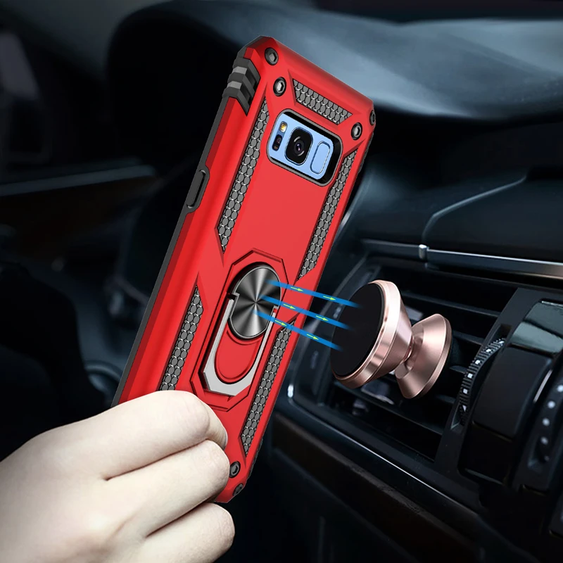

Heavy Duty Car Magnet Armor Case For Samsung Galaxy S8 S9 S10 Plus Note 8 9 10 Pro A6 A7 A8 A9 2018 Shockproof Ring Stand Cover