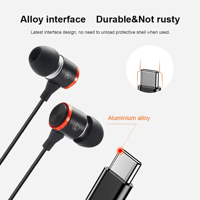 E3T Earphone USB Type C In ear Metal Wire controlled Wired Earbuds with Mic Stereo Headset Active Noise Cancelling Earphone