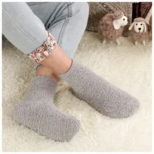 CUHAKCI флисовые Носки для женщин; сезон осень-зима; толстые теплые носки-тапочки для сна; зимние теплые шерстяные унисекс мужские однотонные кашемировые носки