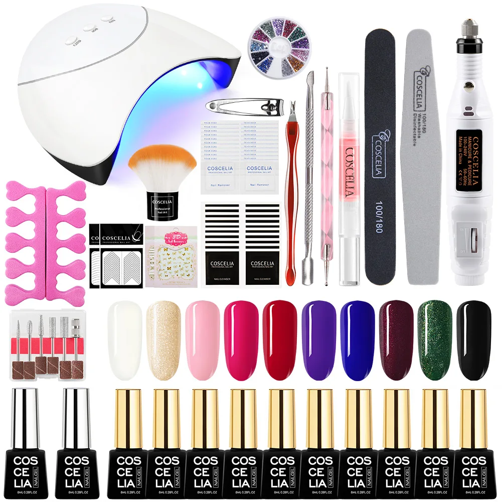 

COSCELIA 36W LED UV Nail Lamp With 6/10/12 Pcs Gel Nail Polish Manicure Set For Nail Art All For Manicure Tools Set