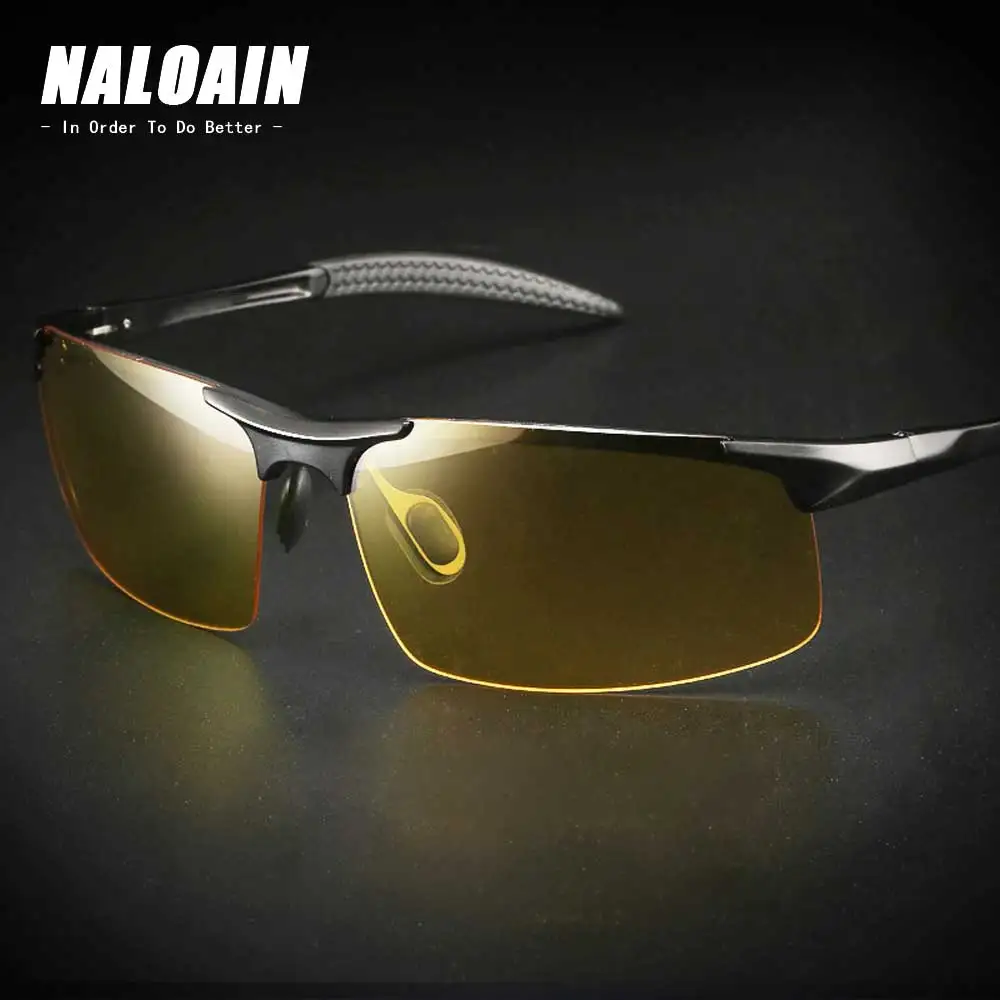 

NALOAIN Night Vision Glasses Polarized Lens Anti-Glare UV400 Metal Frame Yellow Driving Goggles For Men Women Car Driver 8177