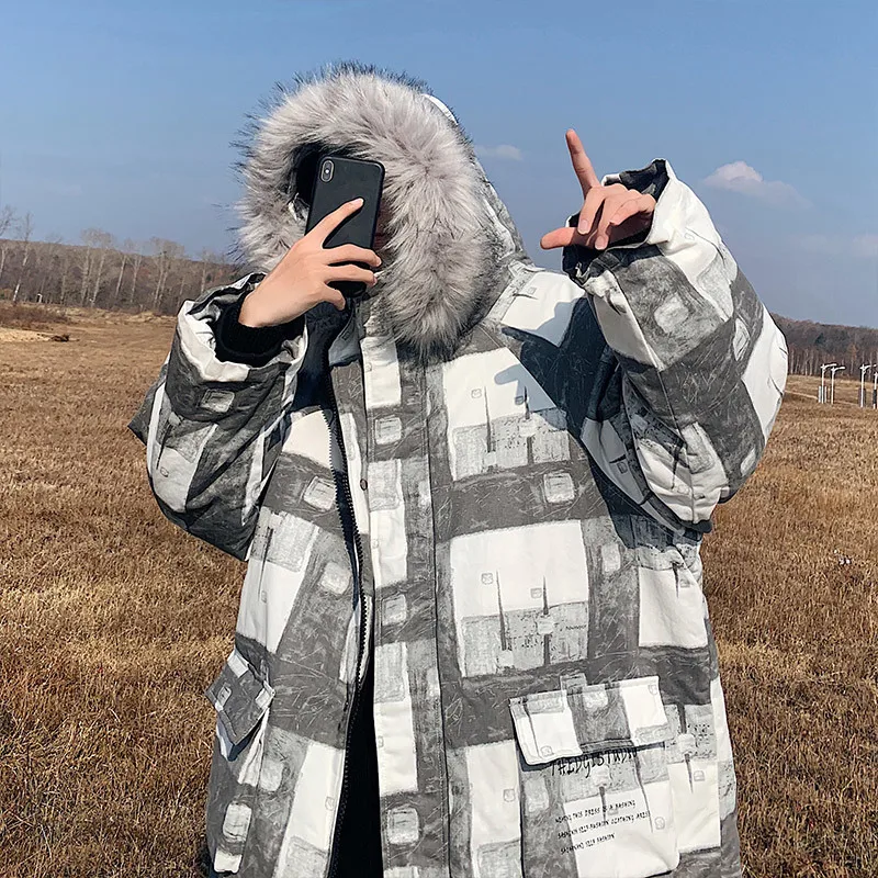 

2019 Winter Men's Waterproof Long Parkas Snow Jackets In Warm Pocket Hat Heavy Hair Cotton-padded Clothes Loose Coat Outerwear