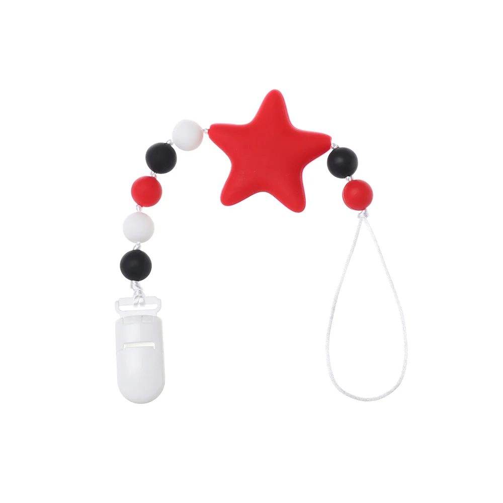 Baby Care Five Star Silicone Beads Teething Newborn Baby Feeding Pacifier Clip Chain Nipple Teether Holder Chain Infant Cute Bea - Цвет: F
