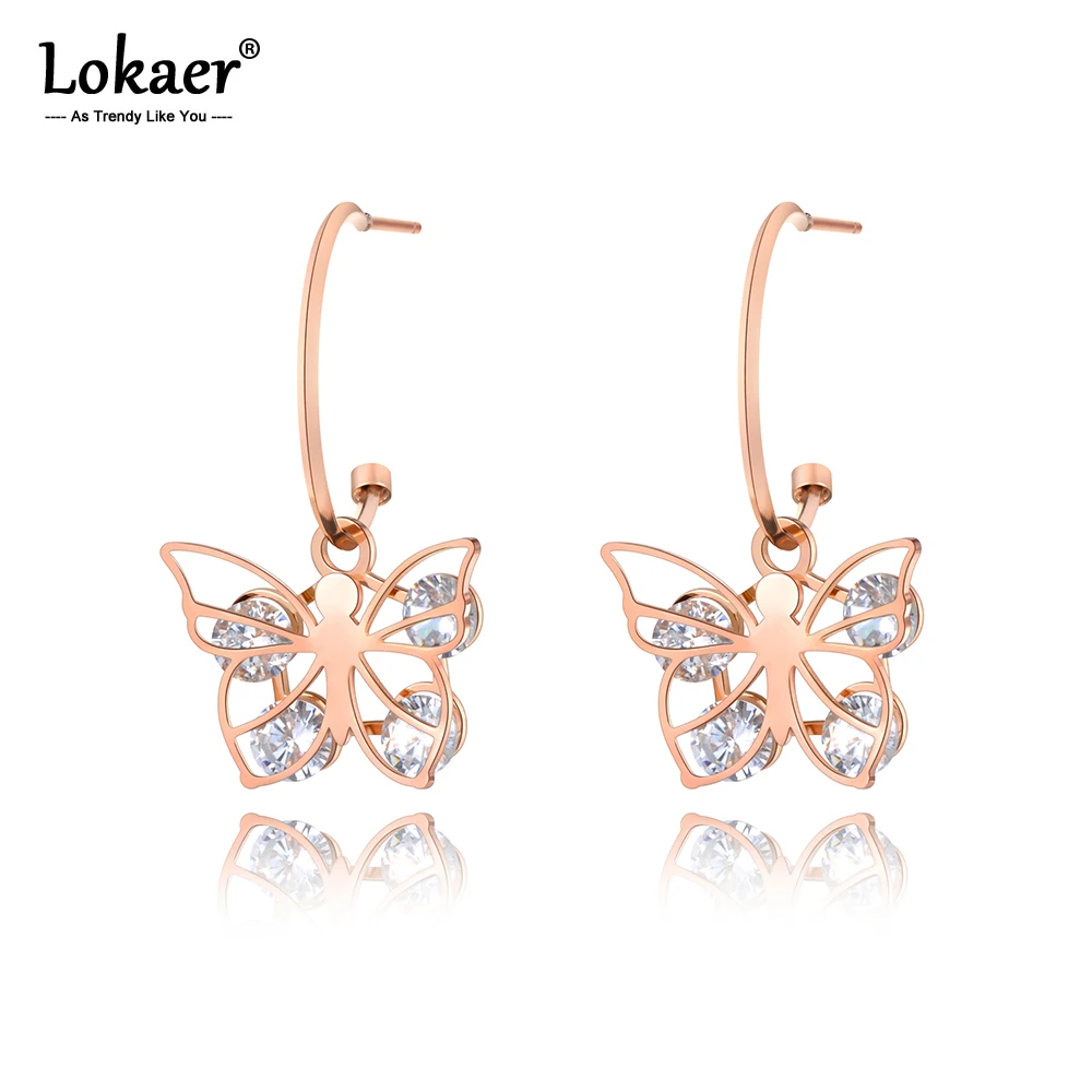 Lokaer модные богемные серьги-гвоздики из нержавеющей стали с бабочкой для девочек, женские хрустальные серьги в виде животных, букле D'oreille E19217