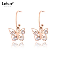 Lokaer модные богемные серьги-гвоздики из нержавеющей стали с бабочкой для девочек, женские хрустальные серьги в виде животных, букле D'oreille E19217