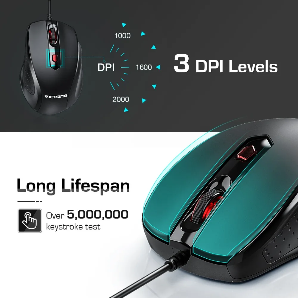 VicTsing PC246 Wired Keyboard and Mouse Combo 7 Multimedia Shortcuts Keyboard 204 Keycaps Whisper Quiet USB Mouse Set For PC Win (3)