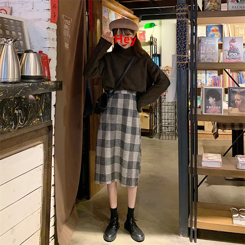Never Out of Fashion Классическая клетчатая юбка с эластичным поясом, прямая юбка миди, Женская юбка, Falda Mujer, винтажная
