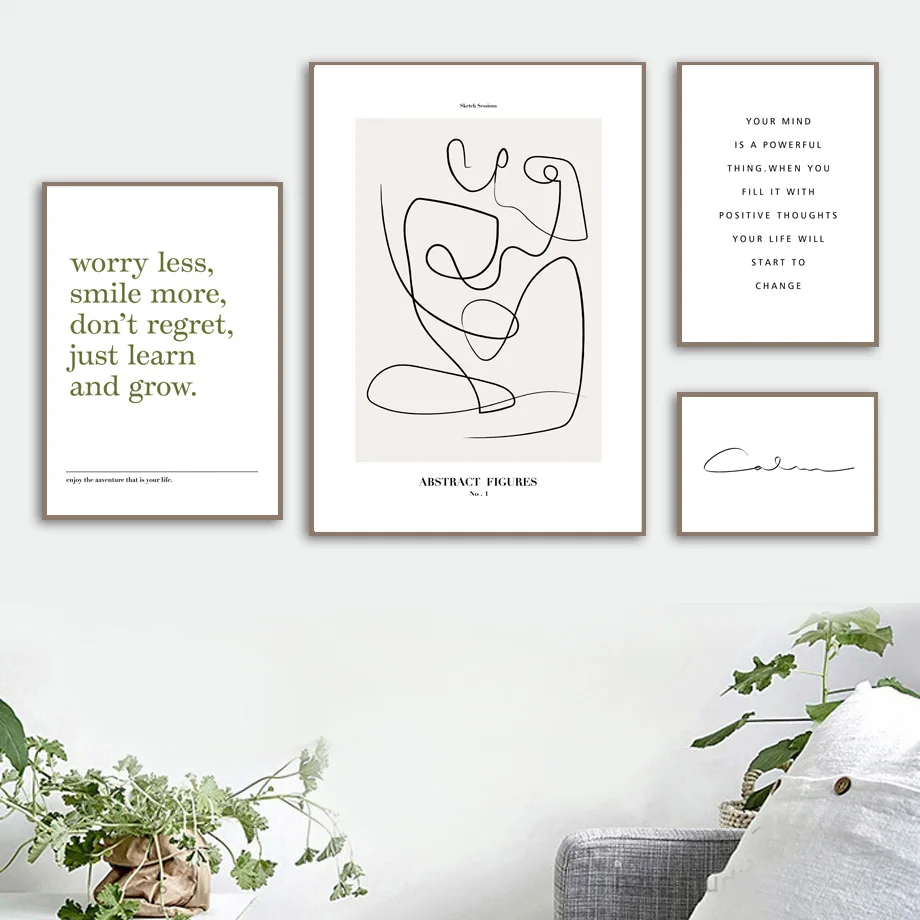 Abstract Line Love Kiss Girl Body Plant Leaves Wall Art Canvas Painting Posters And Prints Wall Pictures For Living Room Decor