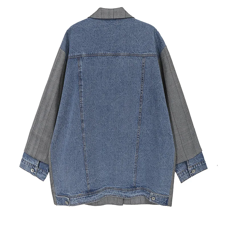 New Style for Autumn and Winter European and American Fashion Street All-match Loose Casual Denim Panel Double-breasted Suit
