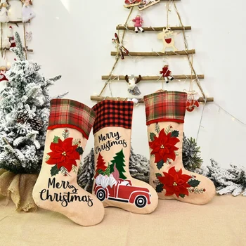 

Christmas Stockings Fireplace Xmas Tree Hanging Pendant Decoration Linen Xmas Socks Gift Holder Bag Christmas Ornament