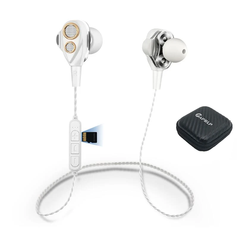 Wireless Bluetooth Earphones Headphone With Micro Card Play Stereo Bass Sport Four Speakers For Mobile Phone Surround Sound - Цвет: white earphone  bag