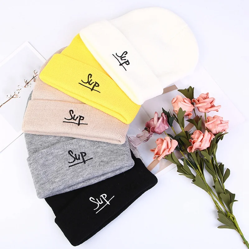 Hip Hop Cap New Design Wool Hat Fashion Winter Letter Embroidery Knit Hat Sweet Cute Knit Women Hats Cap