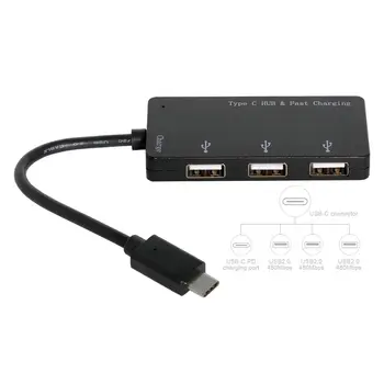 

3 Ports HUB USB 2.0 Female & PD Power to USB-C Type-C Adapter for Laptop Cell Phone Tablet