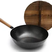 12 дюймов традиционной ручной кованые железные вок Пособия по кулинарии Горшки Кастрюли без покрытия круглым дном вок сковорода с журнальной крышкой сковородка для жарки