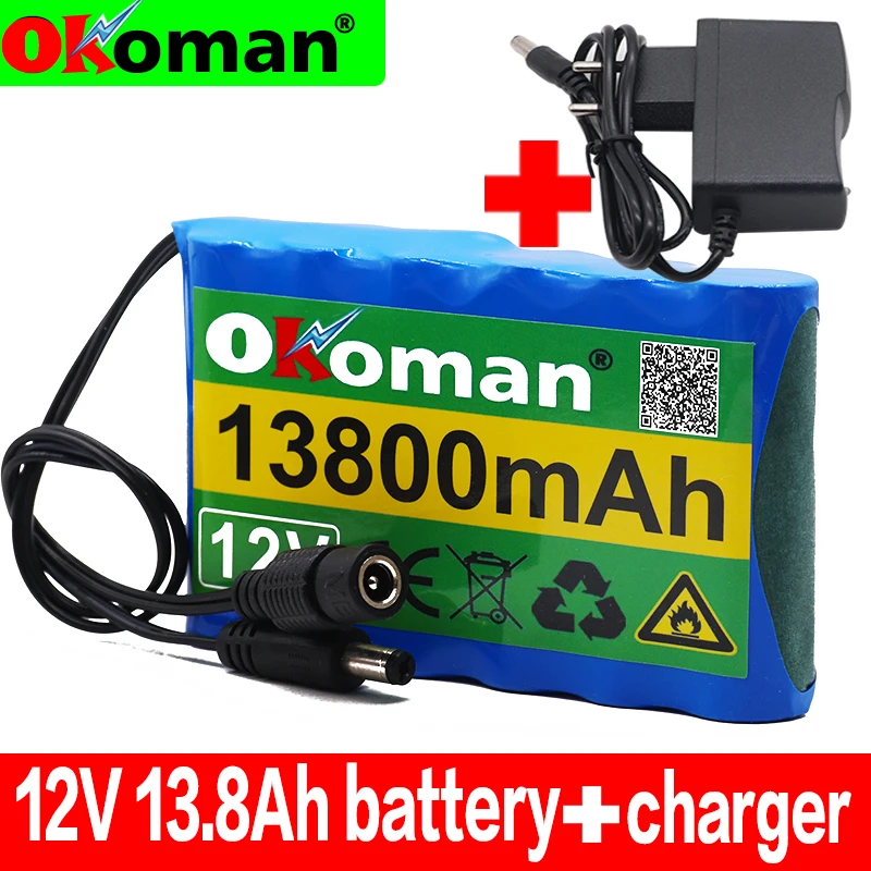 

100% original 12V battery pack 13.8Ah 18650 Rechargeable Lithium Ion battery pack capacity DC 12.6V 13800mAh CCTV Cam Monitor