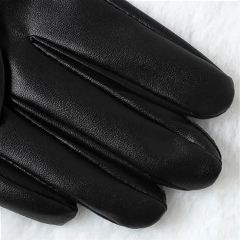 The new winter fashion men's PU leather gloves and velvet touch screen wind bike riding outdoor warm gloves jt-32 - Цвет: 020-BLACK