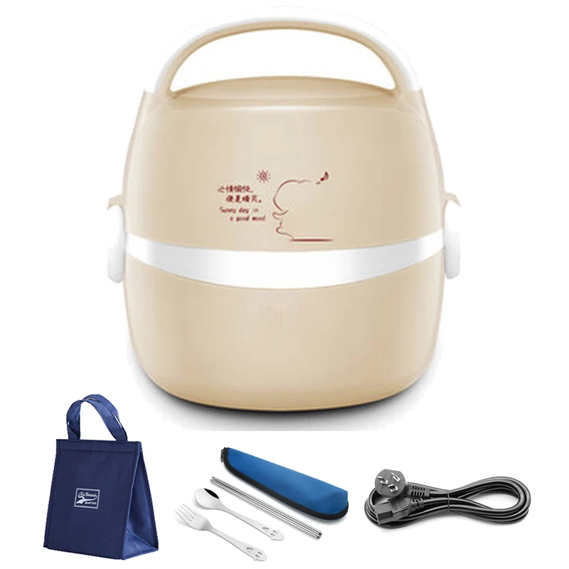 

2 Layer Portable 220V Stainless Steel Electric Lunch Box Mini Rice Cooker Food Heater Warmer Container Home School Bento Box Set