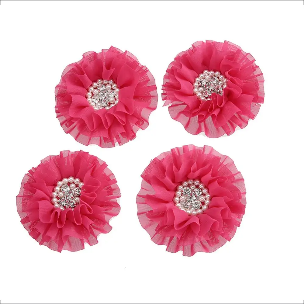 hot pink 40 шт./лот материалы для поделок DIY плоский задний шифон цветы соответствующие Стразы для декора одежды или девушки аксессуары для волос и головных уборов - Цвет: hot pink