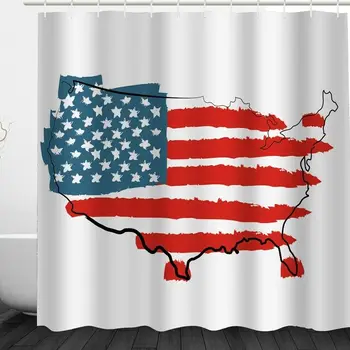 

American Flag Map Pattern Shower Curtain Polyester