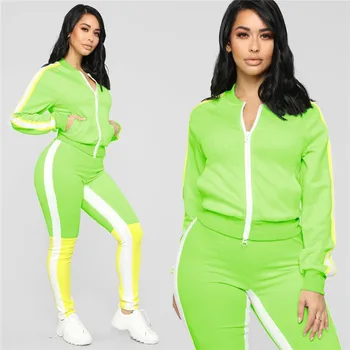 

Adogirl Color Patchwork Women Two Piece Set Long Sleeve Zipper Jacket Skinny Pants Female Tracksuit Casual Outfits Streetwear