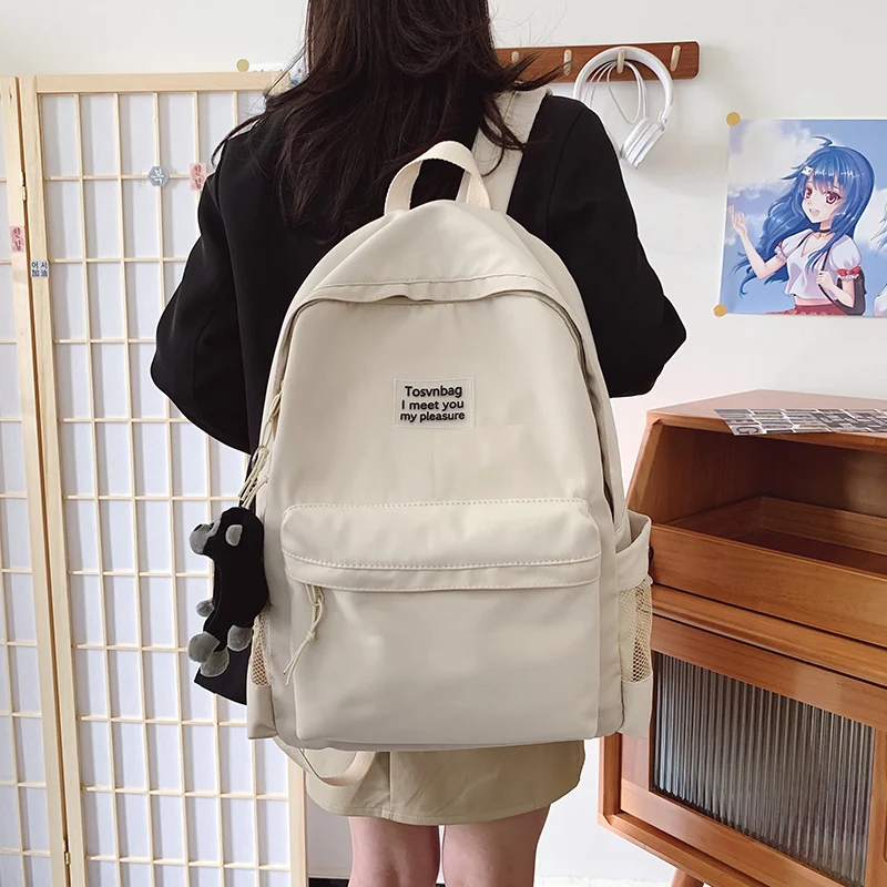 

Модный женский Школьный рюкзак, однотонный ранец для девочки-подростка, Женский нейлоновый рюкзак