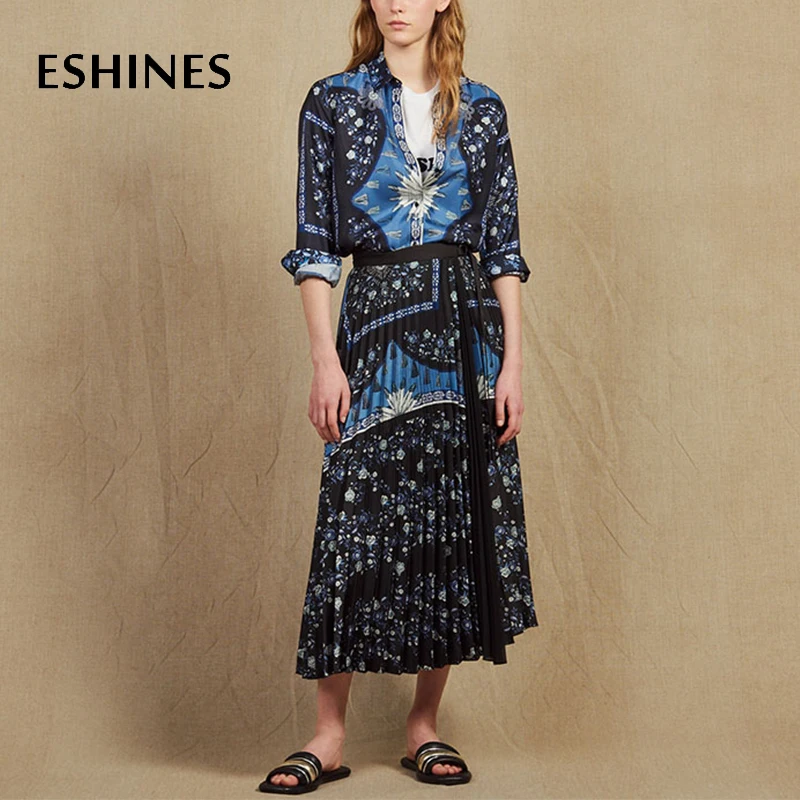 ESHINES High End подиумная Дизайнерская Женская юбка миди Осенняя винтажная кружева с