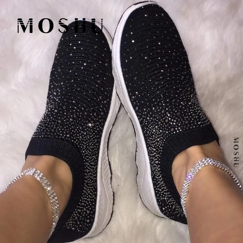 Loafers Shoes Sock Sneakers Slip-On Woman Tenis Bling Fashion Women Casual Feminino Zapatos-De-Mujer