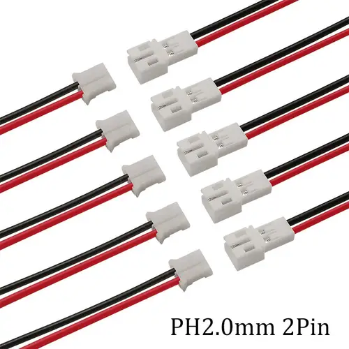 5Pair PH2.0 2Pin JST Wire Connectors Pitch 2.0mm JST 2P Micro Male Plug Female Jack DIY Electrical Cable Adapter 10/15/ 20CM