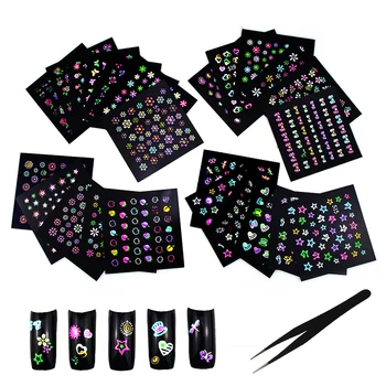 

24 Sheets 3D Flower Nail Stickers Set for Women,Self-Adhesive Colorful Small Pattern Nail Tip Art Decals with Tweezer Nail Tool