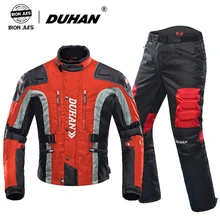 DUHAN, Мужская мотоциклетная куртка для мотокросса, для гонок по бездорожью, бронежилет+ защитные штаны для езды на коленях, комплект одежды, черный, синий, красный