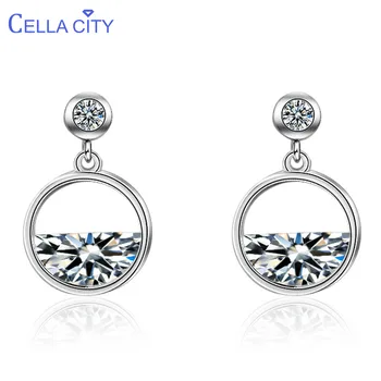 

Cellacity Minimalist Gemstones Earrings for Women Semicircle Zricon Silver 925 Jewelry Round Ear drops Sweet Dating Female Gift