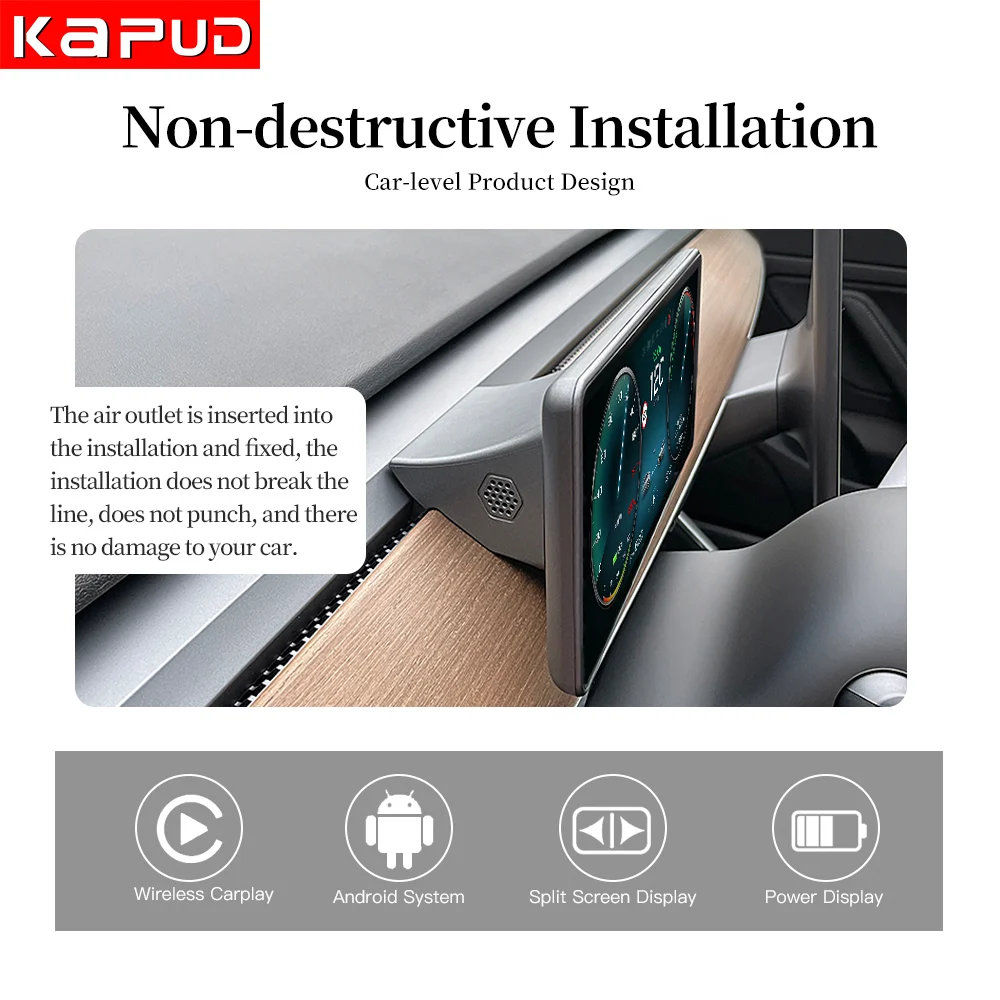 Car Multimedia Player Multimedia Touch Screen Wireless Carplay Wireless Carplay Adapter Smart Carplay Box Car Monitor Car Dashboard Display Screen Kapud 8.9'' Car LCD CarPlay AUTO Instrument Multimedia Digital Panel for Tesla Model 3 /Model Y Dashboard Head-up Display Gauges