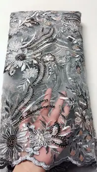 

Newest Lace Fabric Nigerian Sequin embroidery Lace Fabric African High Quality Lace Fabric for Onion color Dress party FJU212