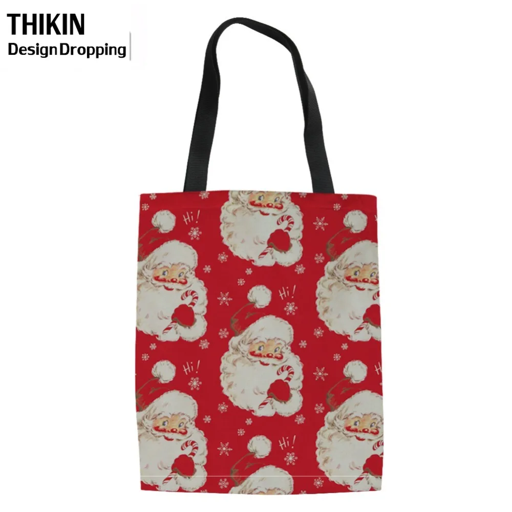THIKIN Merry Christmas печатные складные сумки для покупок, женские сумки через плечо, Дамская Холщовая Сумка-тоут для подарков, сумка для книг для девочек