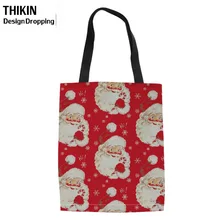 THIKIN Merry Christmas печатные складные сумки для покупок, женские сумки через плечо, Дамская Холщовая Сумка-тоут для подарков, сумка для книг для девочек