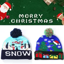 Светодиодный светильник для родителей и детей, цветной Рождественский трикотаж, Теплая Шапка-бини с помпонами, зимние шапки для женщин