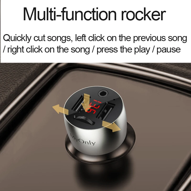AUX 블루투스 5.0 FM 송신기 무선 변조기, 듀얼 USB 차량용 충전기, 핸즈프리 차량용 MP3 플레이어, 알루미늄 합금 본체, 3.5mm, 4.8A