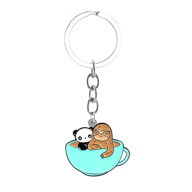 TAFREE Cat Coffee Cup Cartoon Shape Personality Keychain Jewelry Epoxy Backpack School Bag Resin Keychain Fashion Pendant CUP07