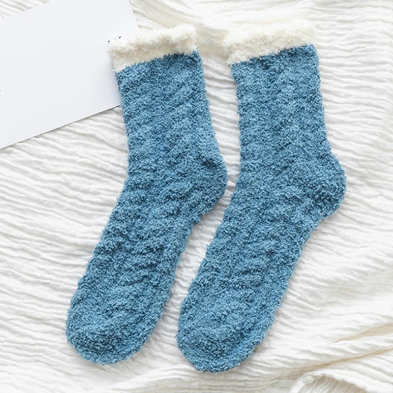 fuzzy socks for women Winter Warm Fluffy Socks In Women's Socks Cute Soft Elastic Coral Velvet Socks Indoor Floor Towel Socks Breathable Pure Colors welly socks womens