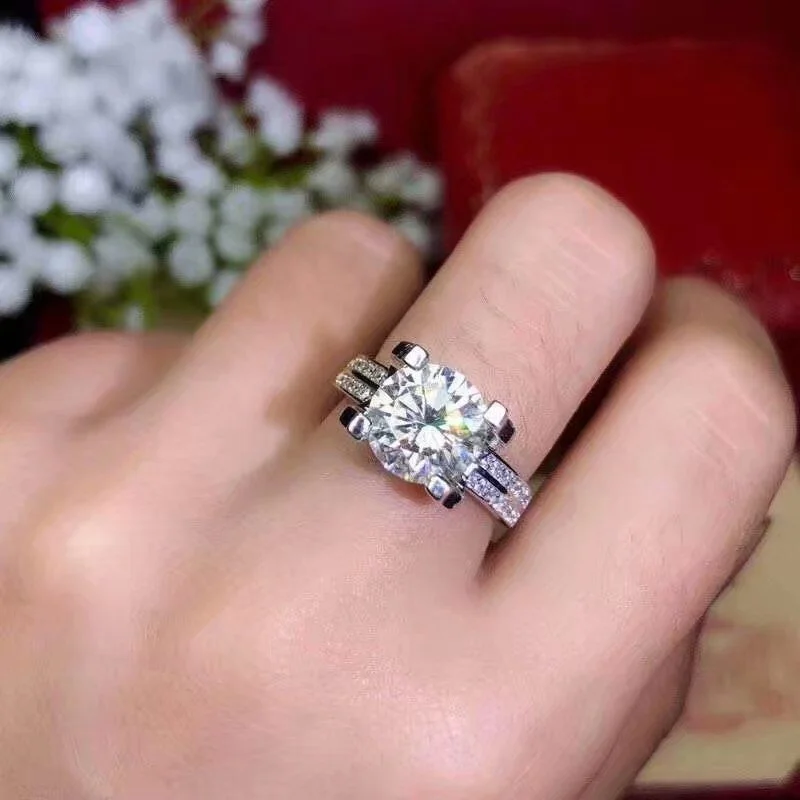 Kkmall магазин круглое серебряное кольцо Moissanite 2.00ct D VVS роскошное свадебное кольцо Moissanite для женщин