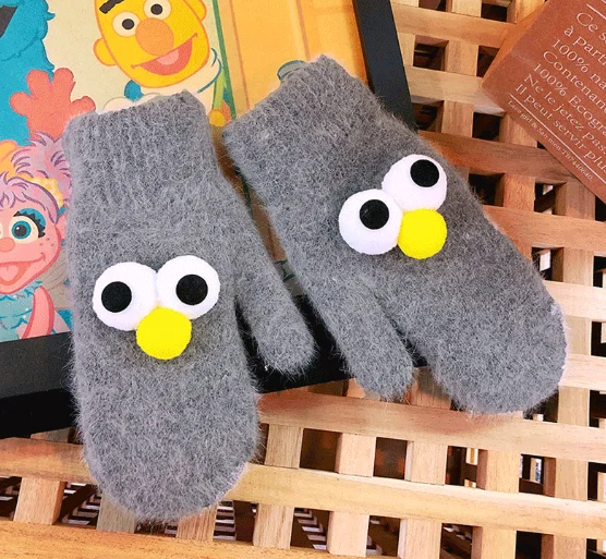 Winter plush warm and cold cute big eyes gloves J03